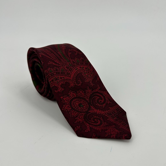 Dior Other - Vintage Christian Dior Paris Silk Paisley Necktie Burgundy Green Made in France